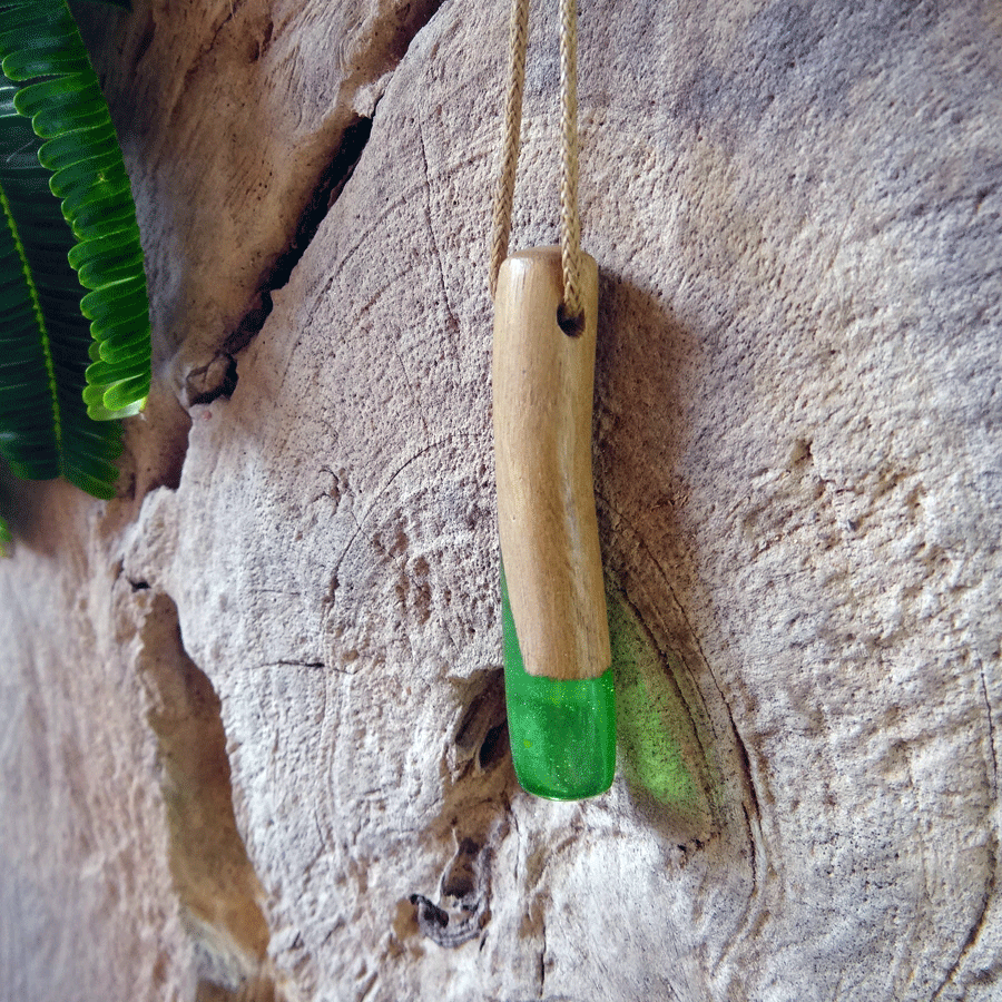 Driftwood with green resin