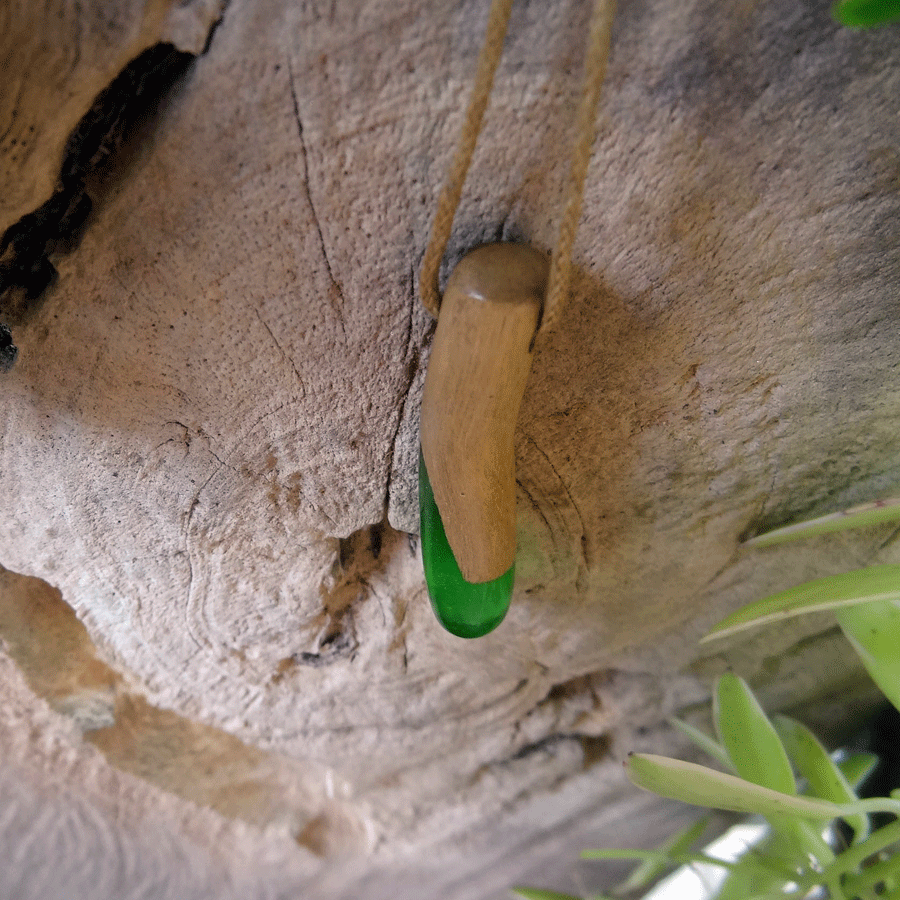 Driftwood with green resin