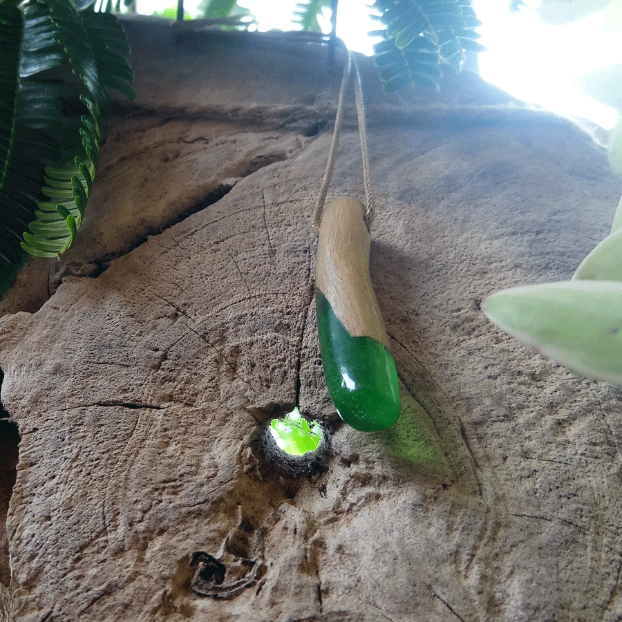 Driftwood with green resin