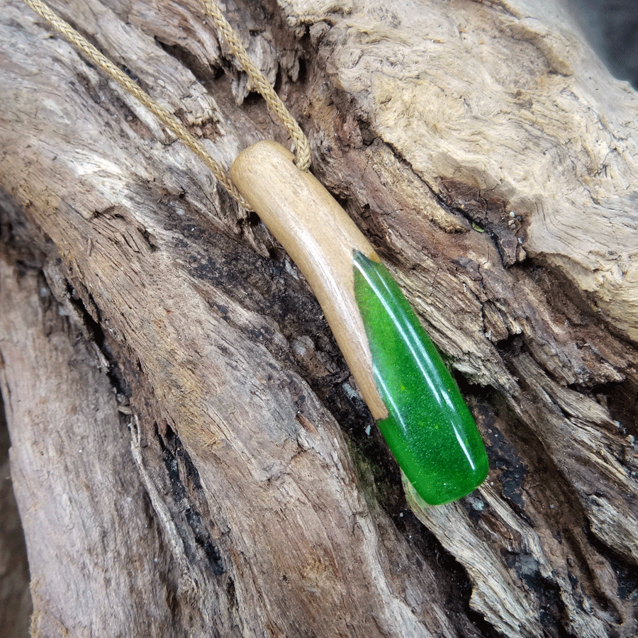 Driftwood with green resin