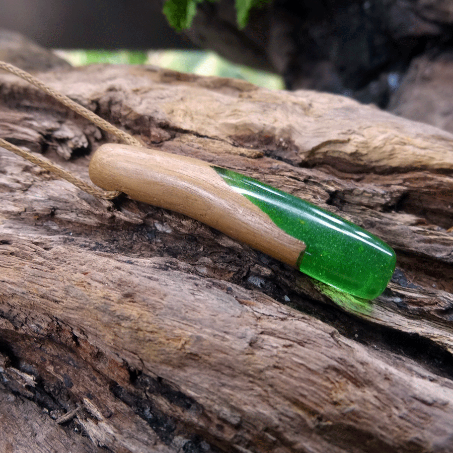 Driftwood with green resin