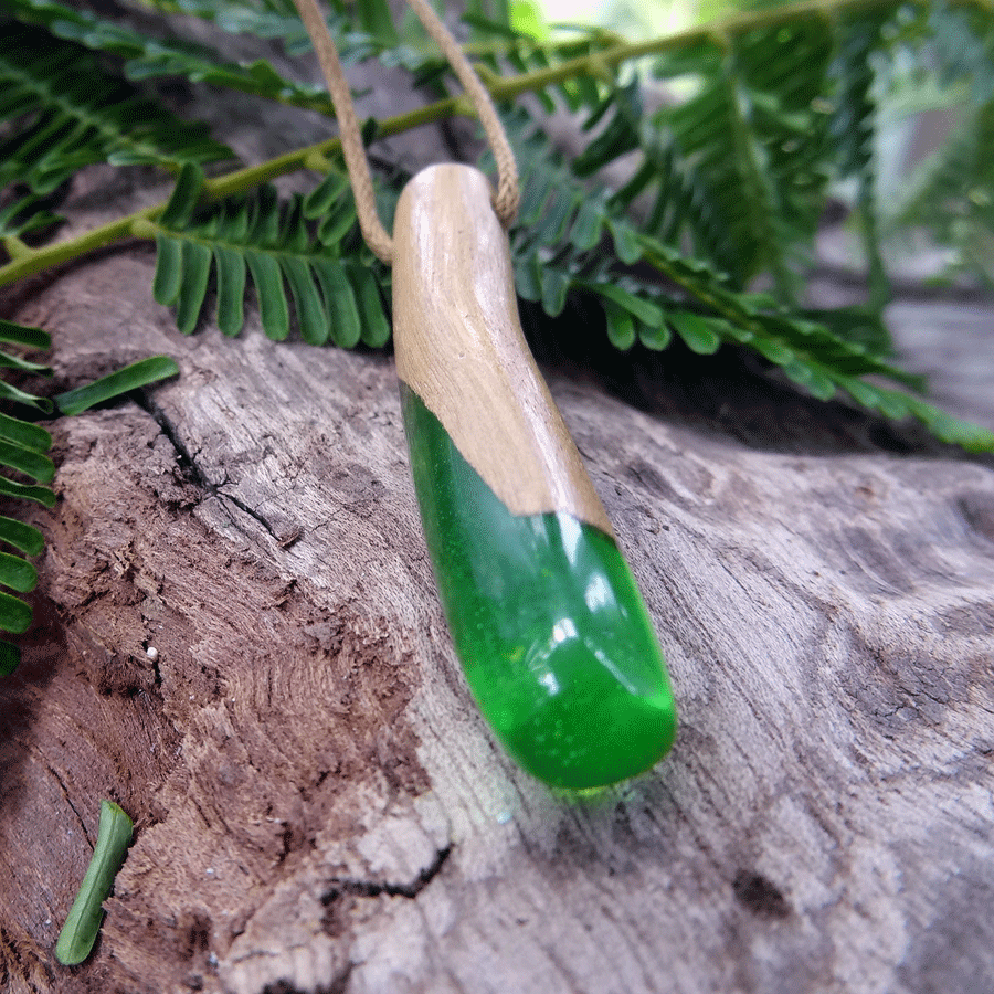 Driftwood with green resin