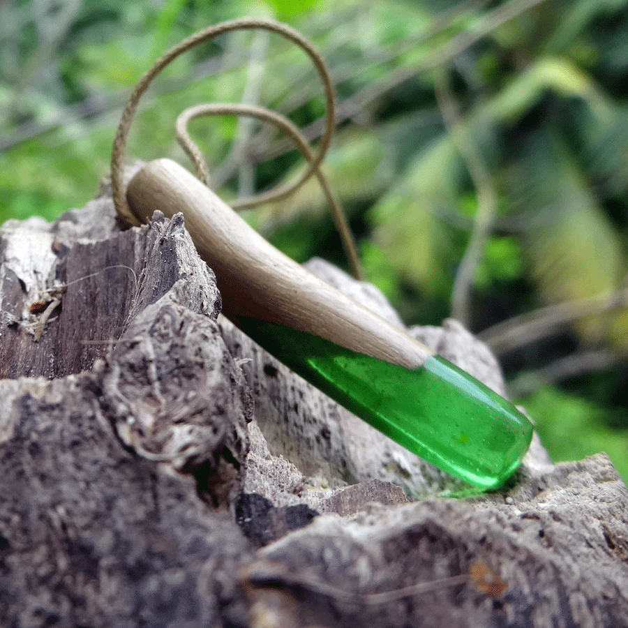 Driftwood with green resin