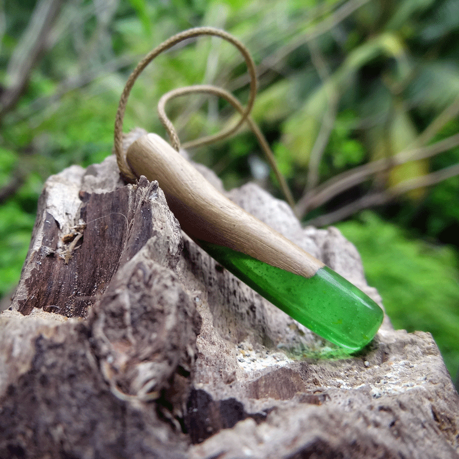 Driftwood with green resin