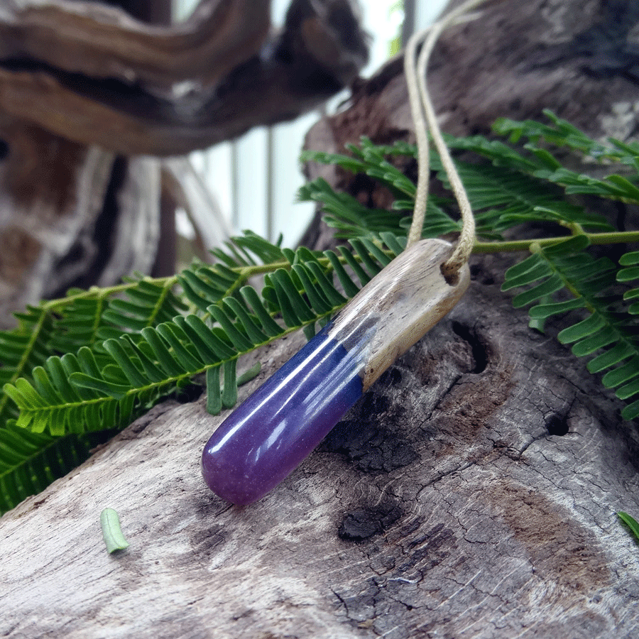 Driftwood with purple resin