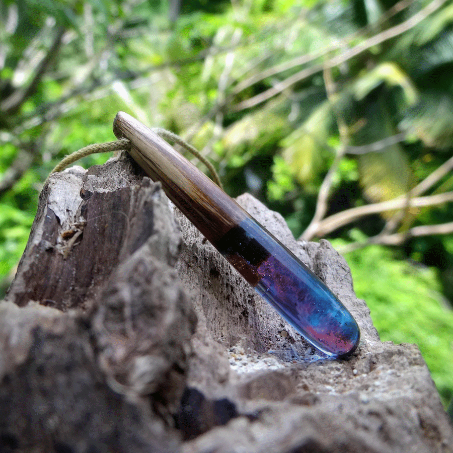 Driftwood with blue and pink resin