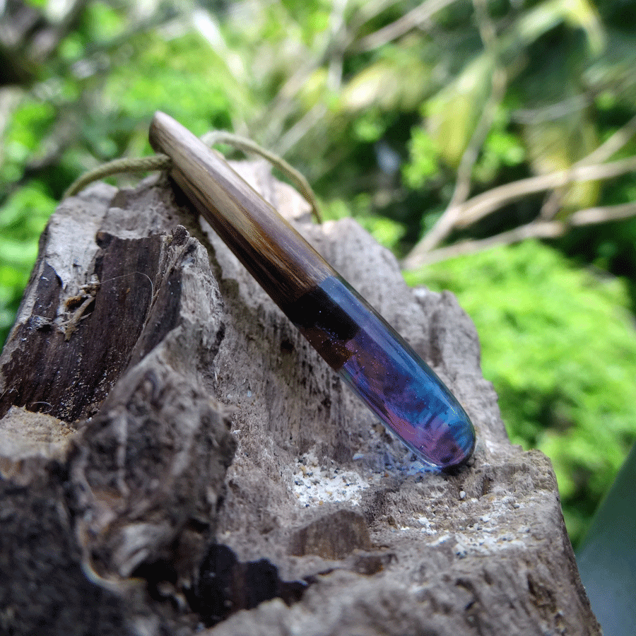 Driftwood with blue and pink resin