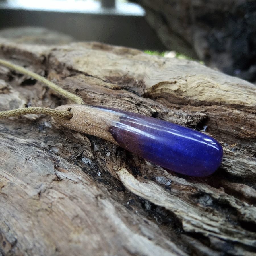 Driftwood with purple resin