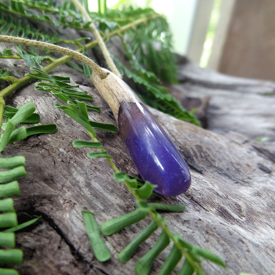 Driftwood with purple resin