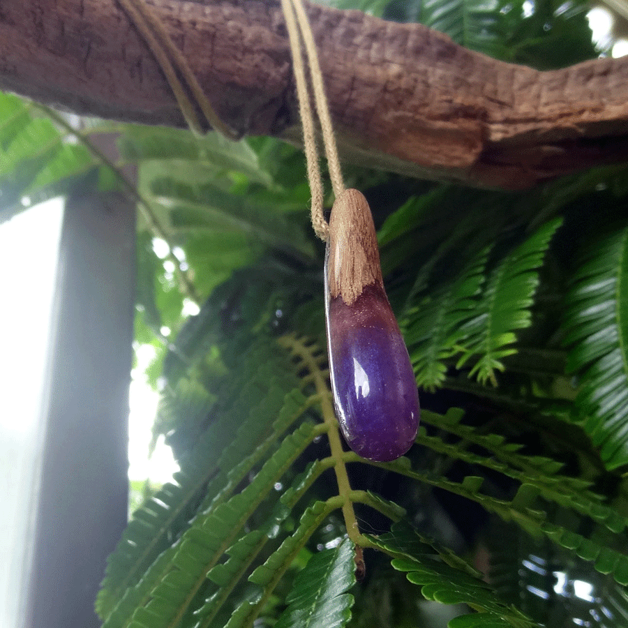 Driftwood with purple resin