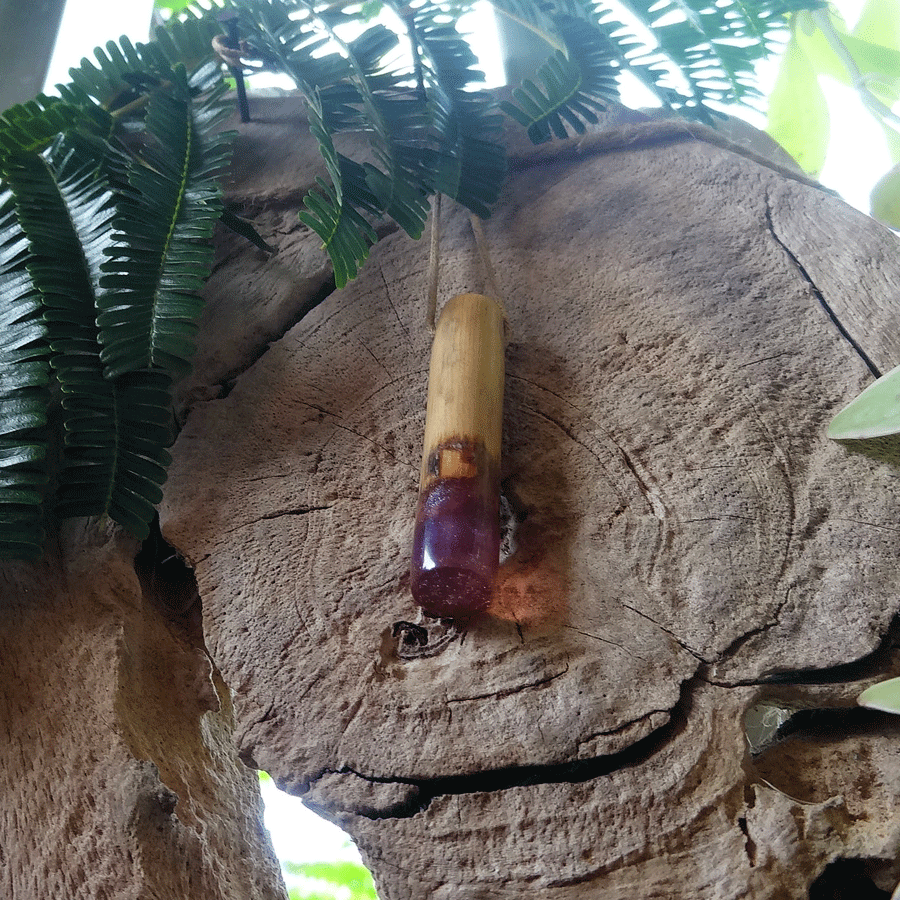 Driftwood with purple resin