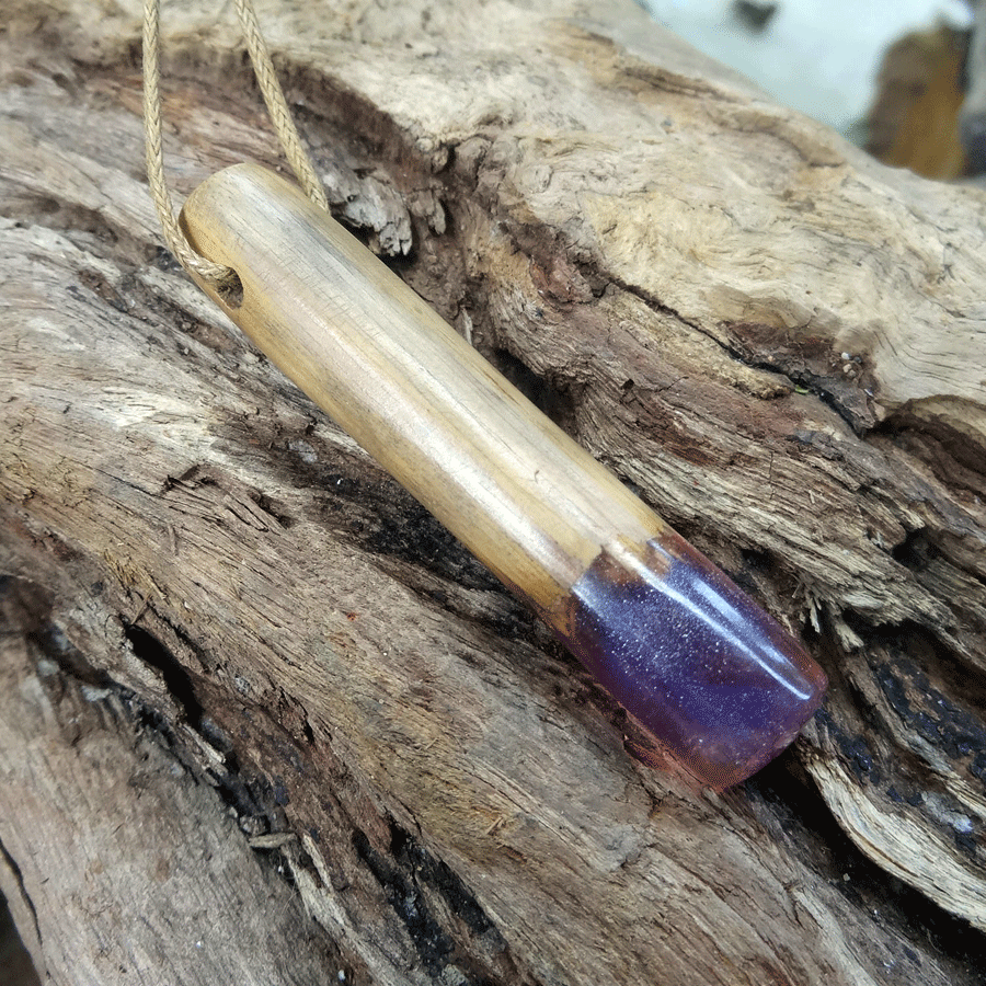 Driftwood with purple resin