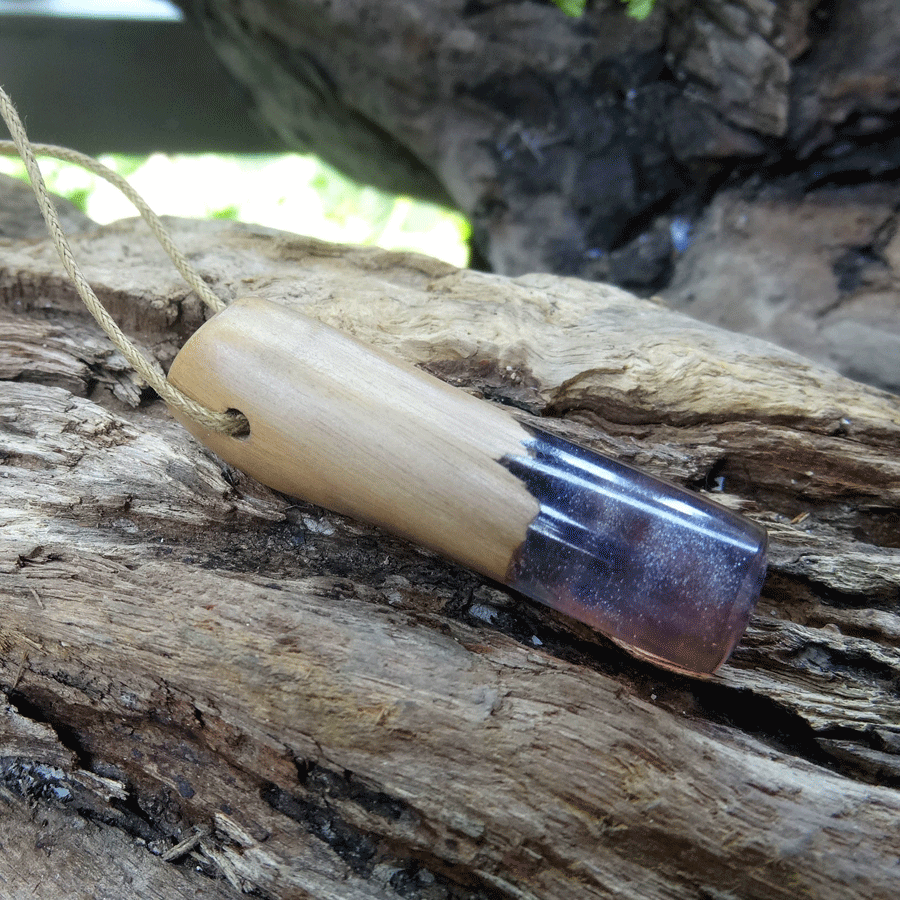 Driftwood with purple resin