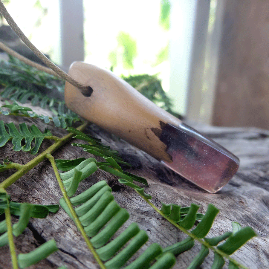 Driftwood with purple resin