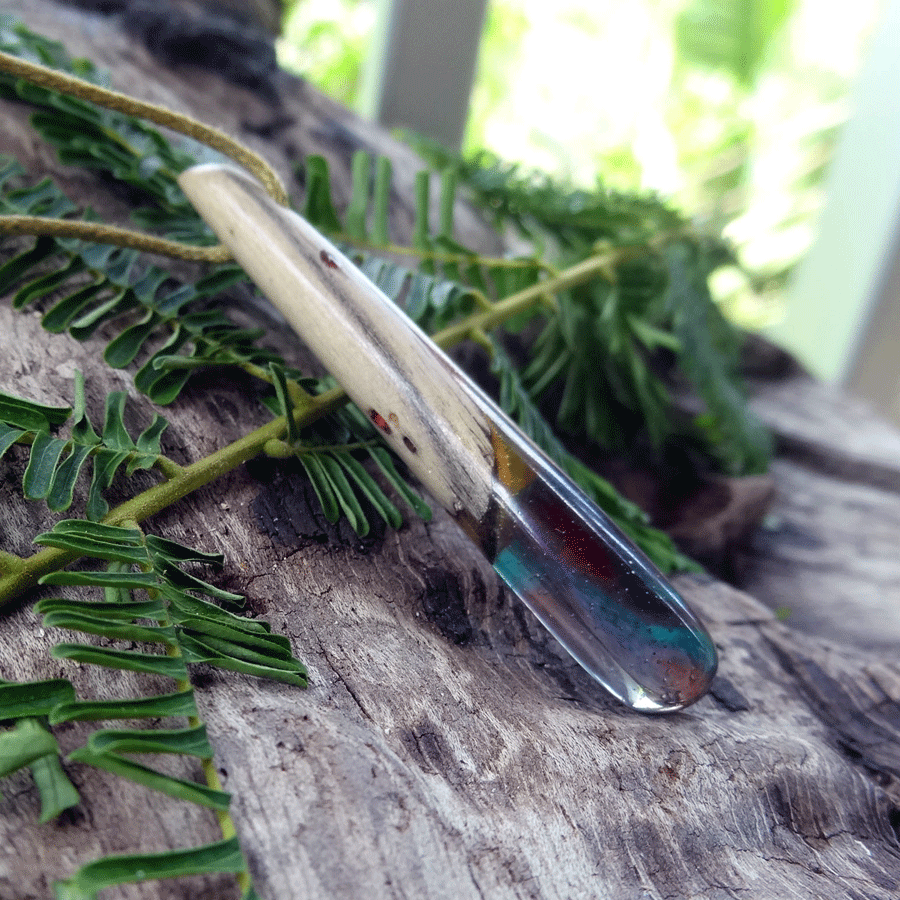 Driftwood with blue resin