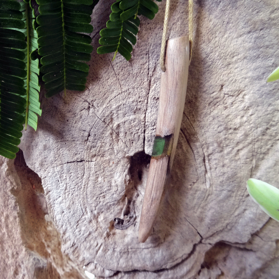 Driftwood with light green resin