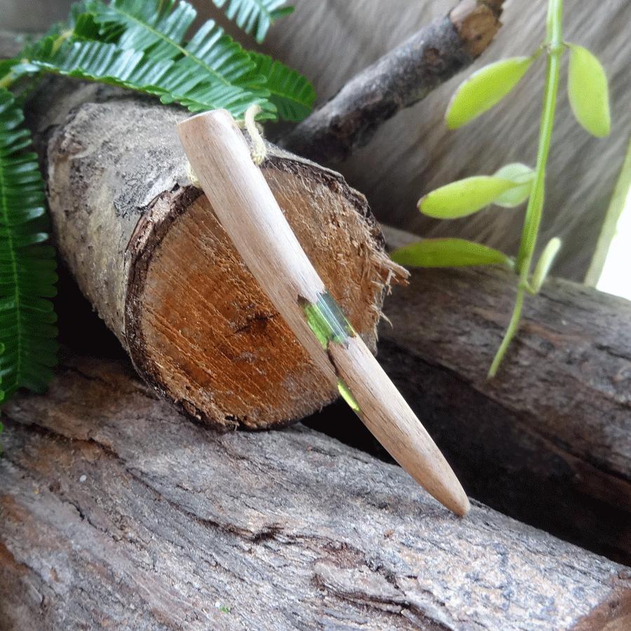 Driftwood with light green resin