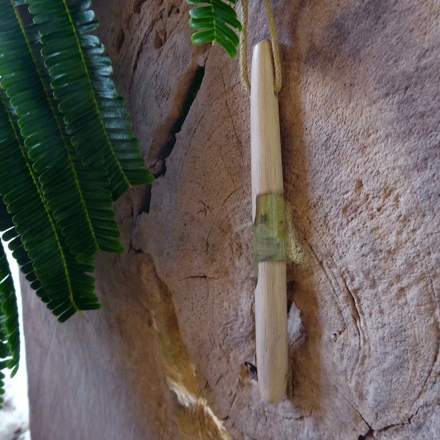 Driftwood with transparent green resin