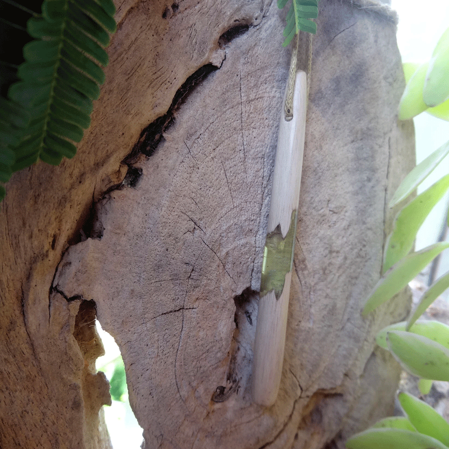 Driftwood with transparent green resin