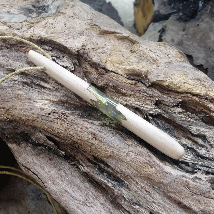 Driftwood with transparent green resin