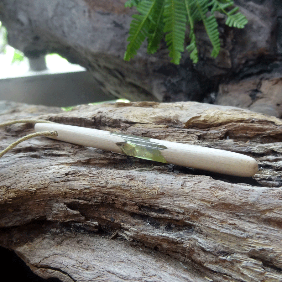 Driftwood with transparent green resin