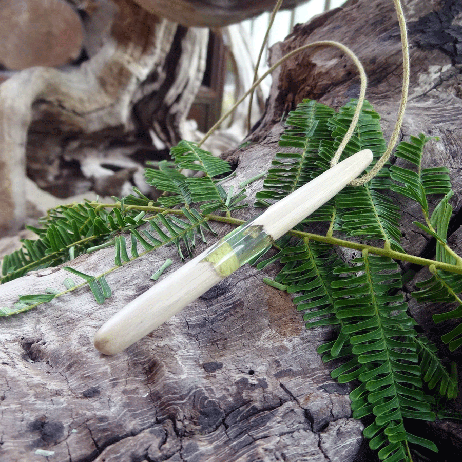 Driftwood with transparent green resin