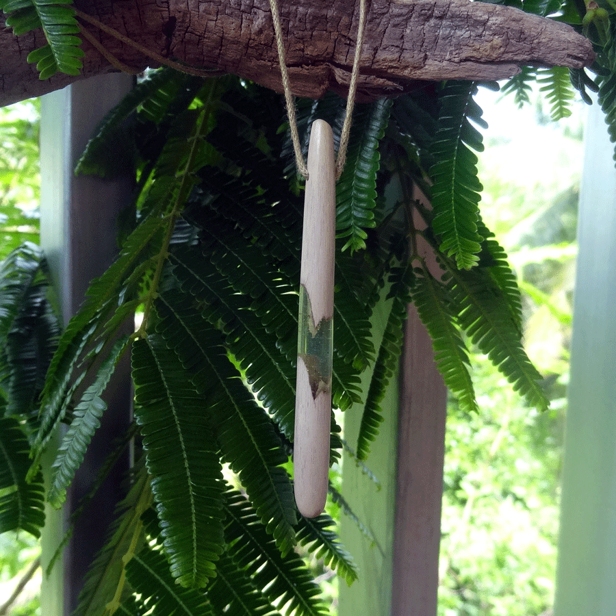 Driftwood with transparent green resin