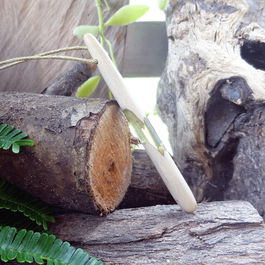 Driftwood with transparent green resin