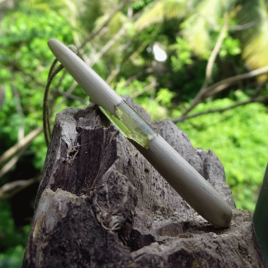 Driftwood with transparent green resin