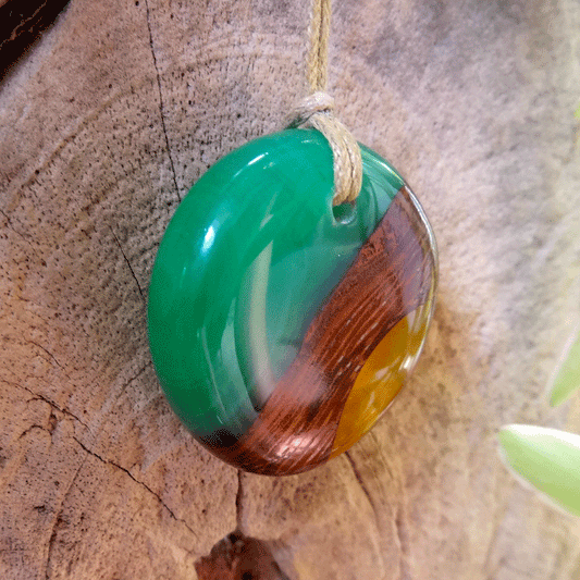 Driftwood with green and orange resin