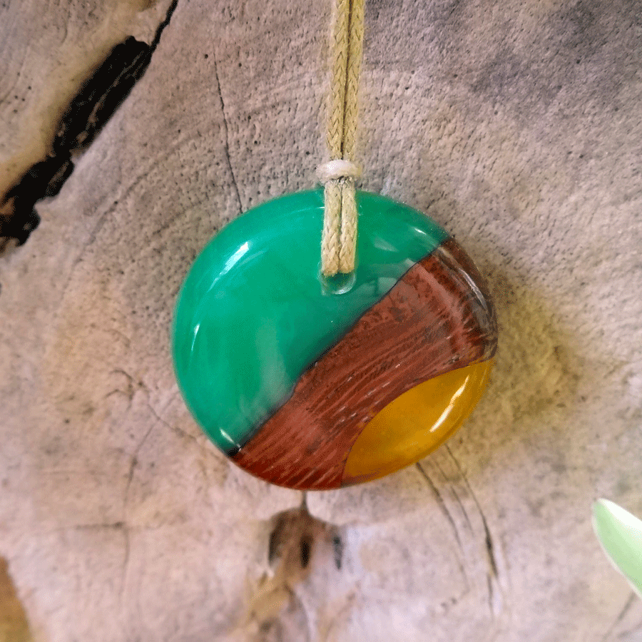 Driftwood with green and orange resin