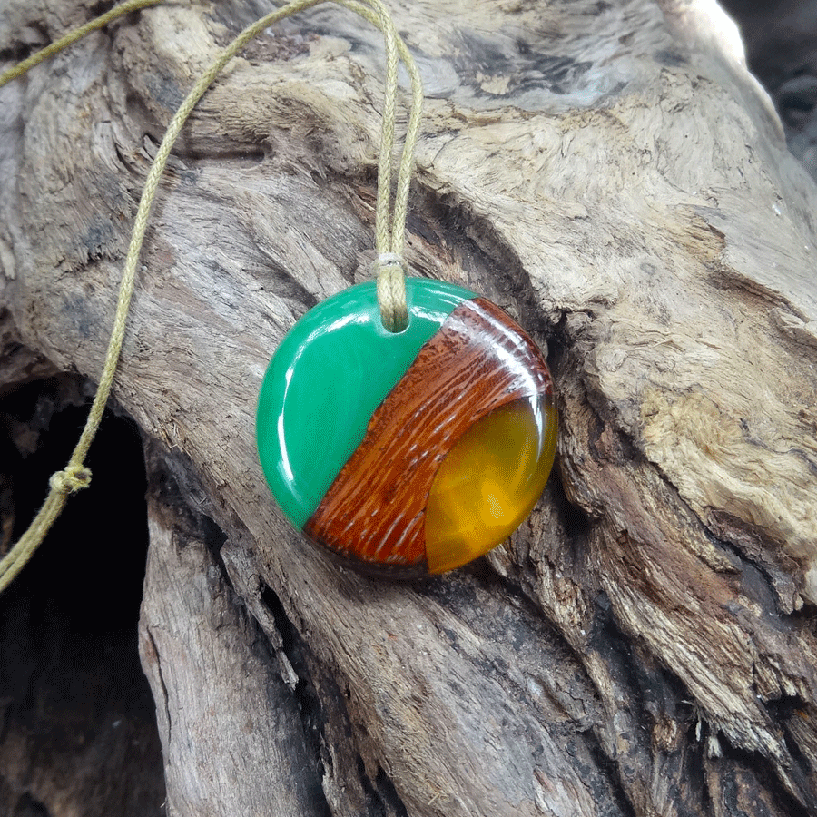 Driftwood with green and orange resin