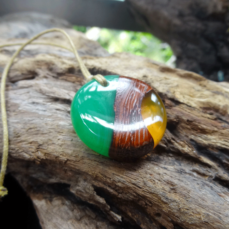 Driftwood with green and orange resin