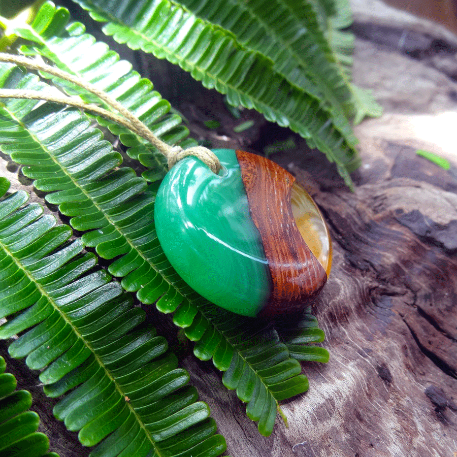 Driftwood with green and orange resin