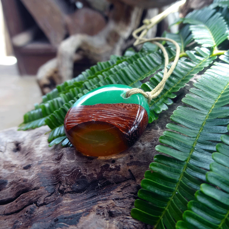 Driftwood with green and orange resin