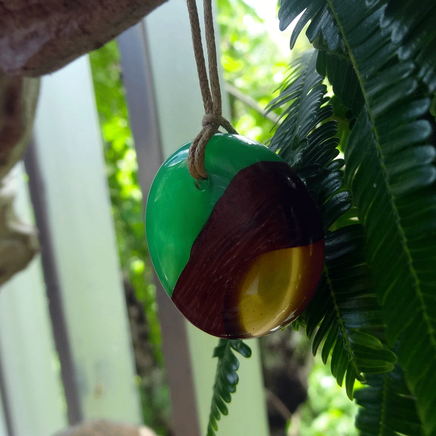 Driftwood with green and orange resin