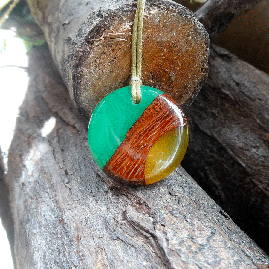 Driftwood with green and orange resin