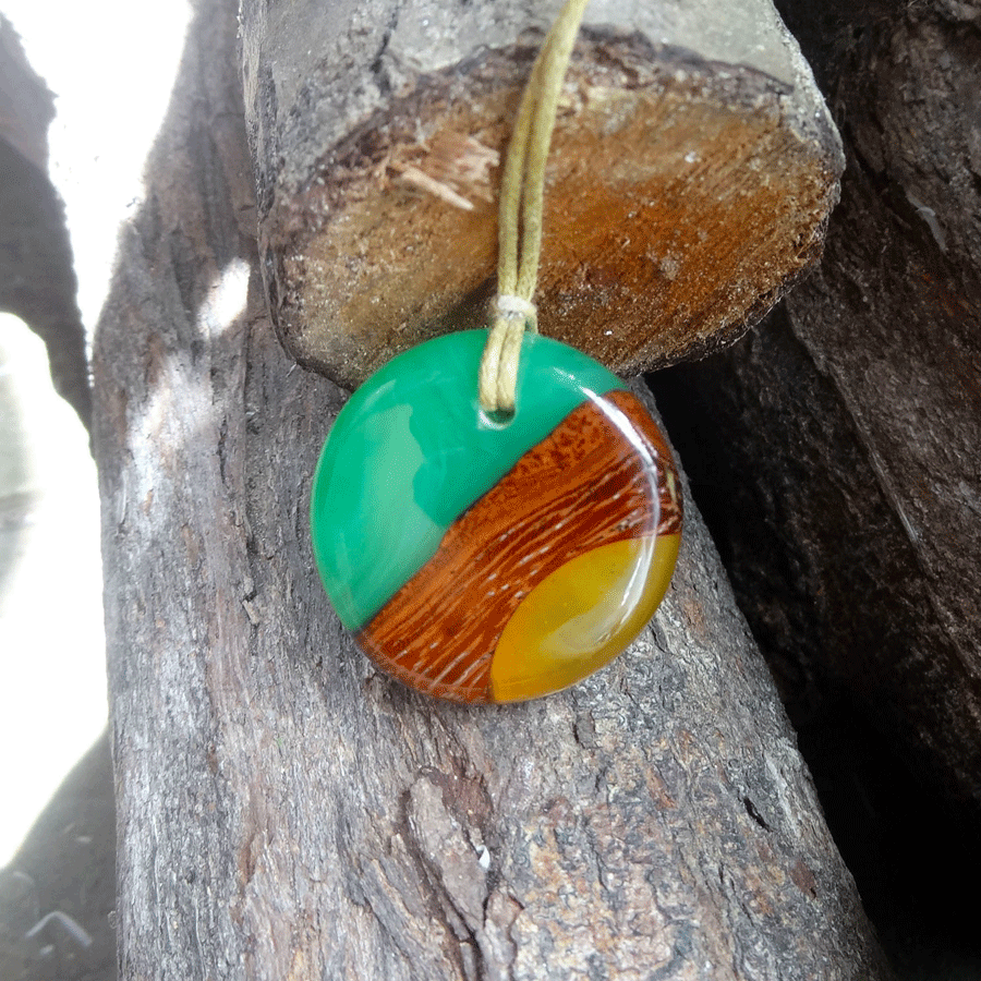 Driftwood with green and orange resin