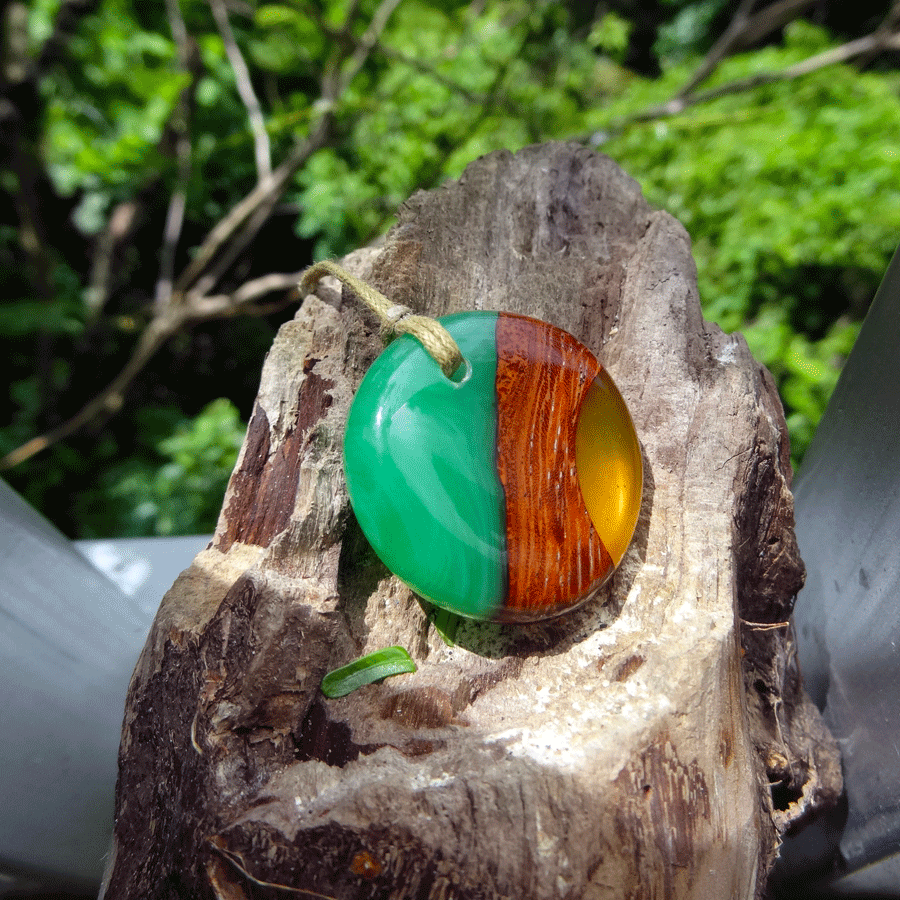 Driftwood with green and orange resin