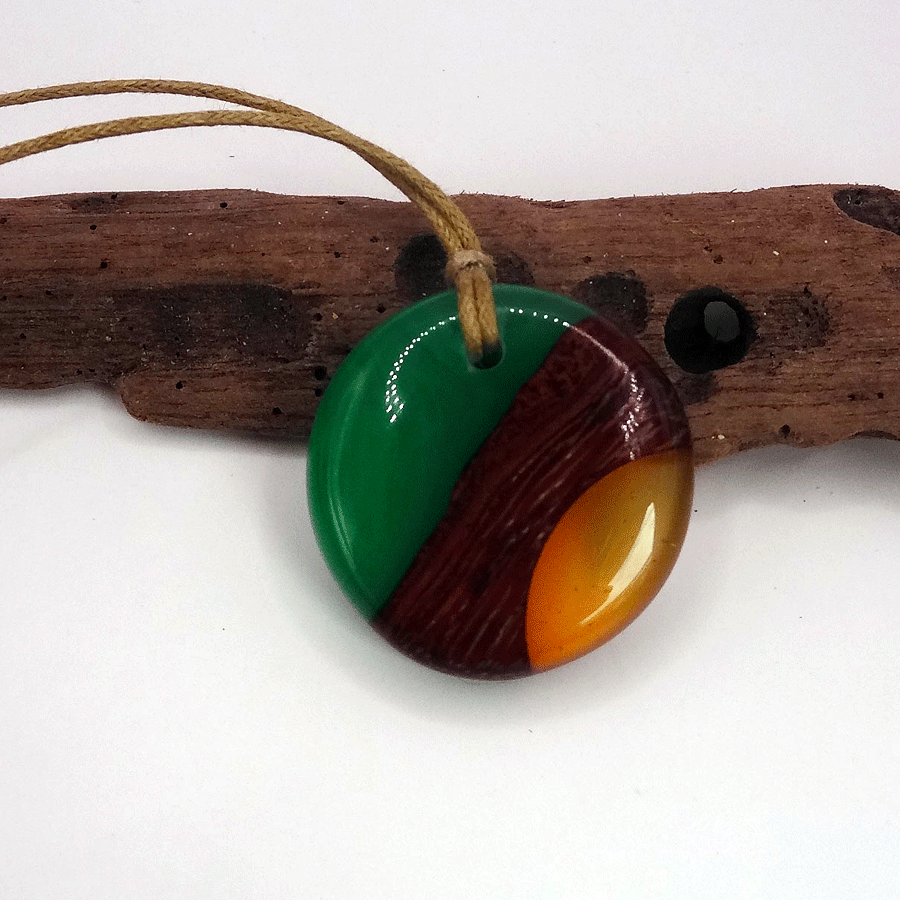 Driftwood with green and orange resin