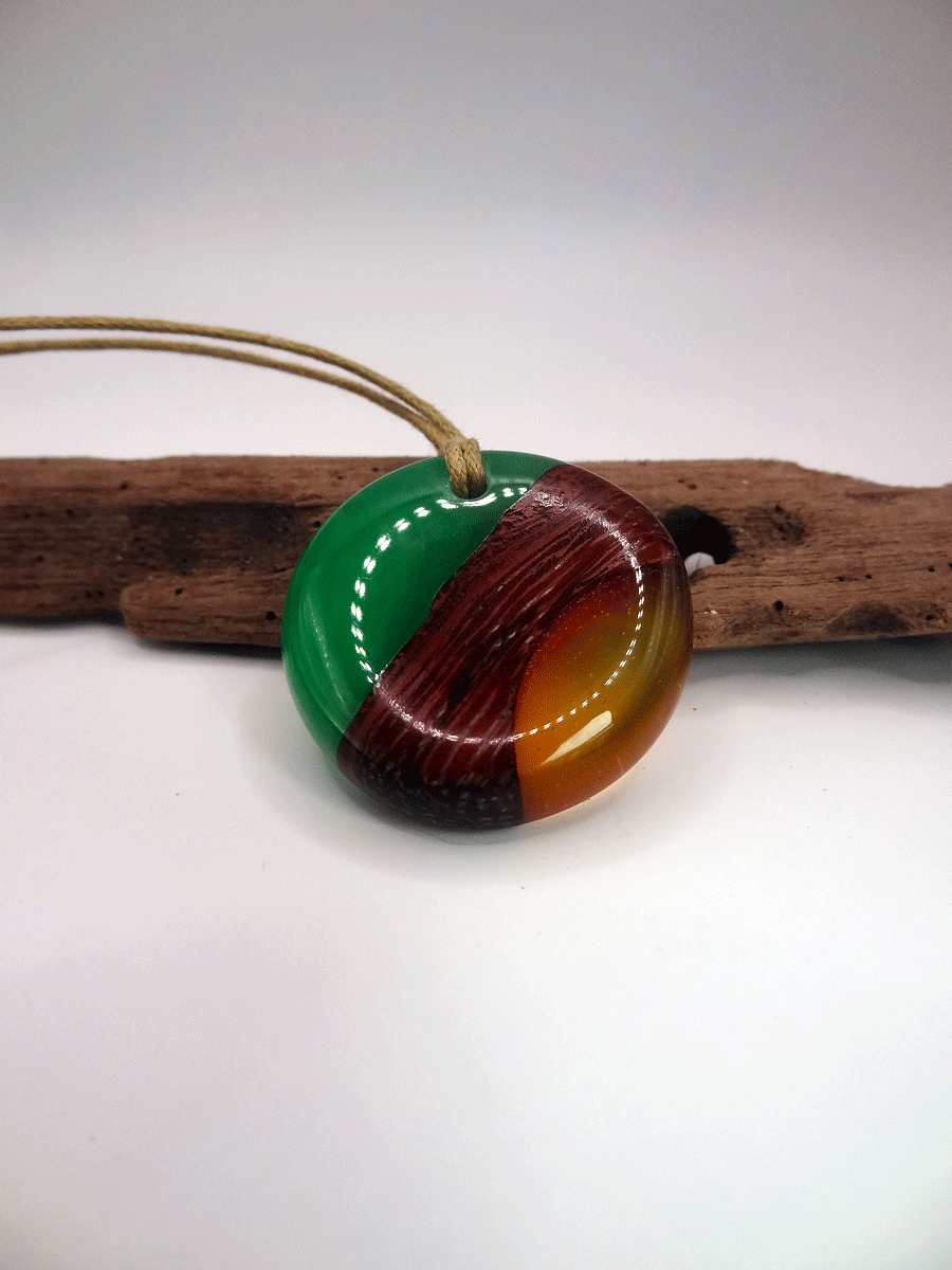 Driftwood with green and orange resin