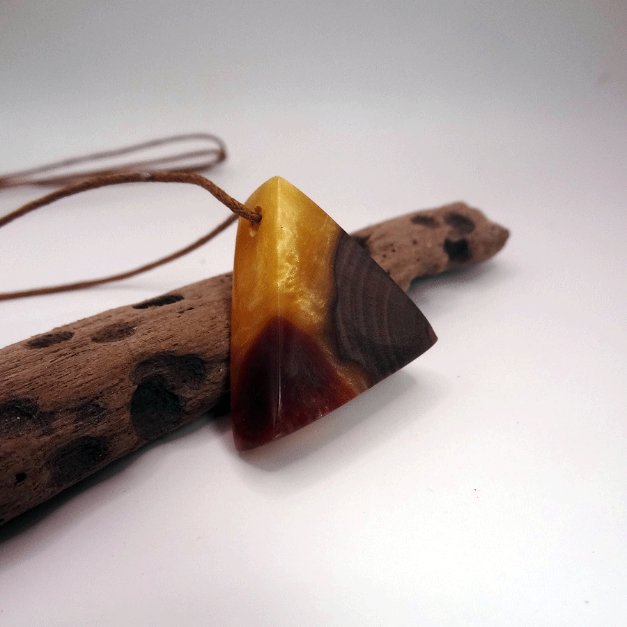 Driftwood with yellow and red resin