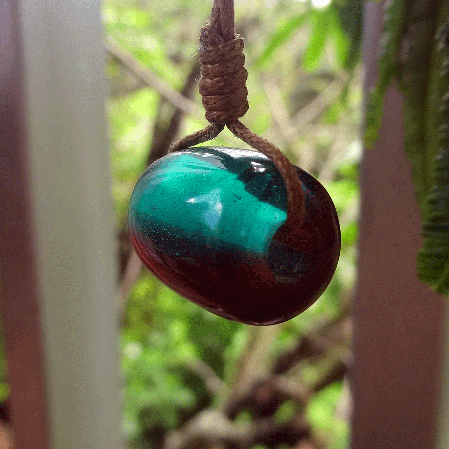 Driftwood with green and red resin