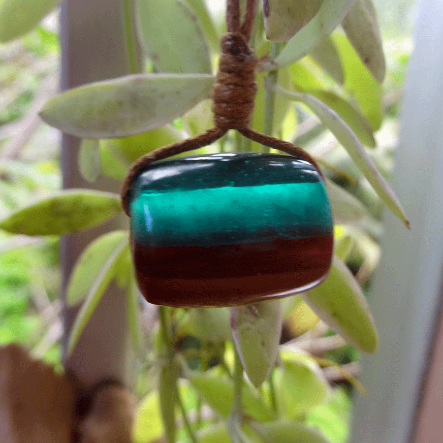 Driftwood with green and red resin