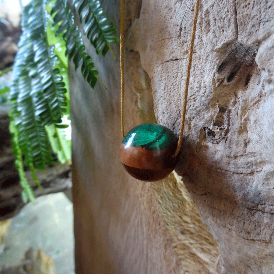 Driftwood with red and green resin