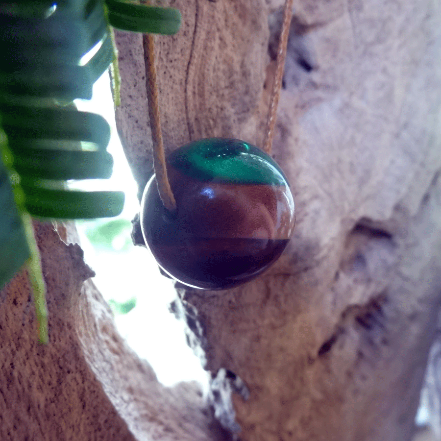 Driftwood with red and green resin