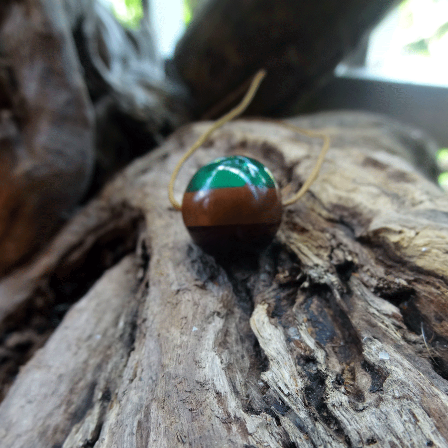 Driftwood with red and green resin