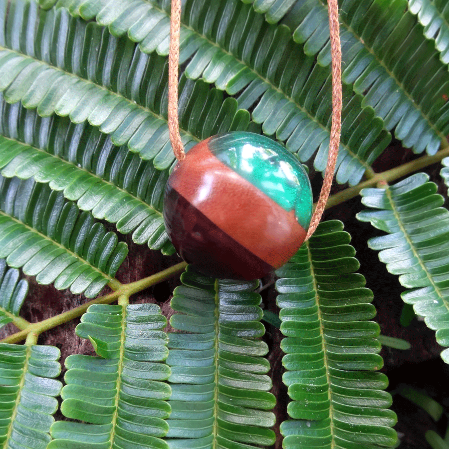 Driftwood with red and green resin