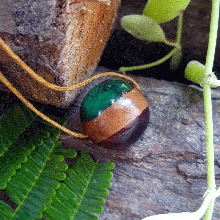 Driftwood with red and green resin