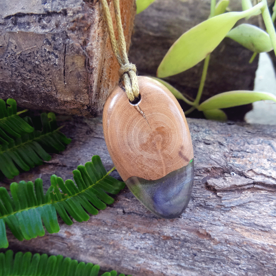 Driftwood with green and purple resin